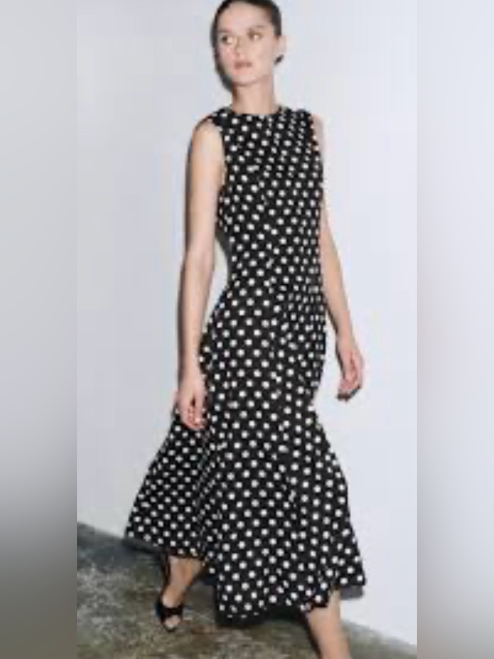 Zara ZW Collection Sleeveless Midi Dress Black and White Polka Dot
